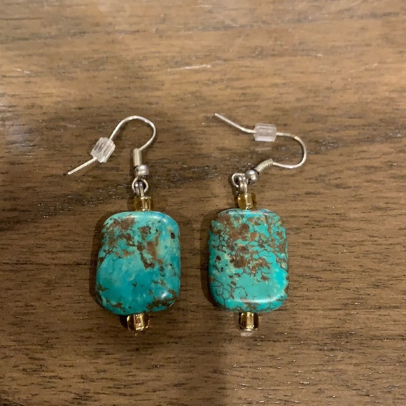 Turquoise Chunk Earrings - Picture 1 of 1